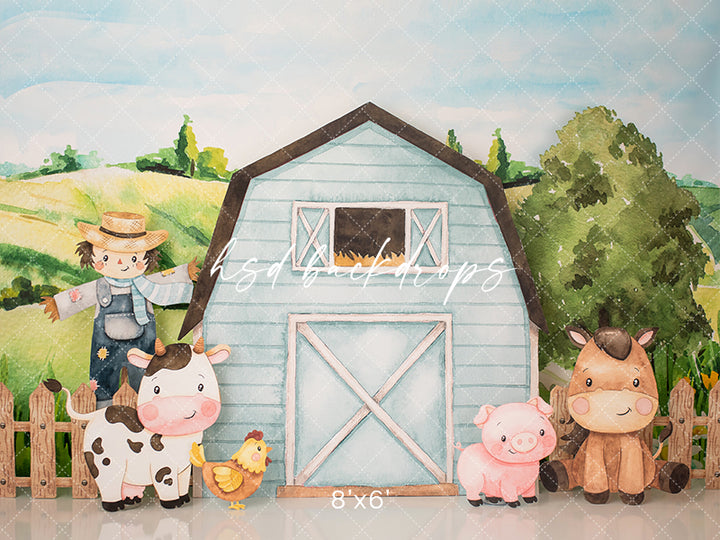 Barnyard Animals (blue) - HSD Photography Backdrops