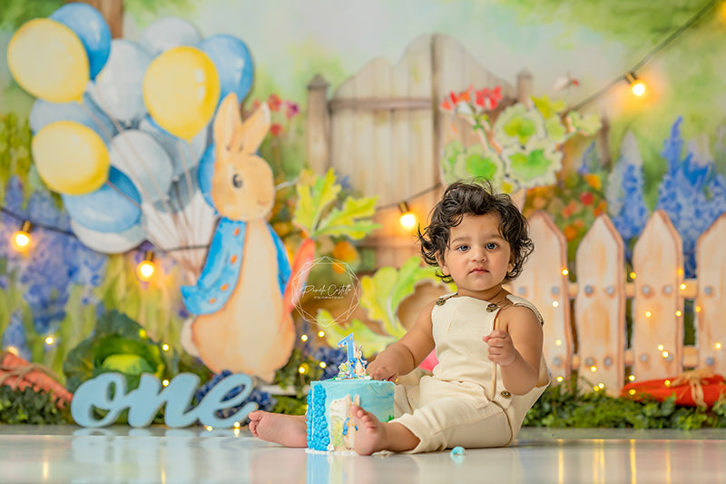 Peter Rabbit Inspired 1st Birthday Photo Backdrop for Photography