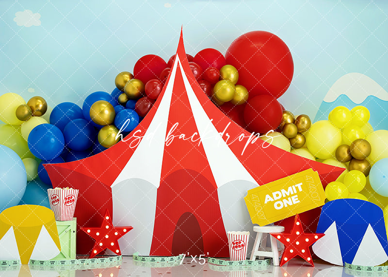Circus Tent Birthday Backdrop for Cake Smash Photos