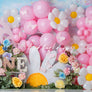 Daisy Birthday Cake Smash Photo Backdrop with Balloons and Butterflies