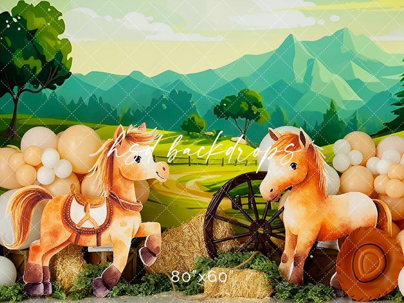 Barnyard Horse Ranch Backdrop for Birthday Cake Smash Photoshoot