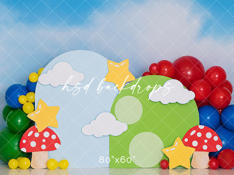 Mario Birthday Cake Smash Photography Backdrop