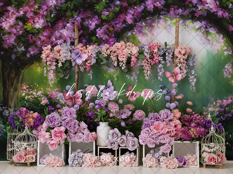Wisteria Floral Birthday Cake Smash Photo Backdrop