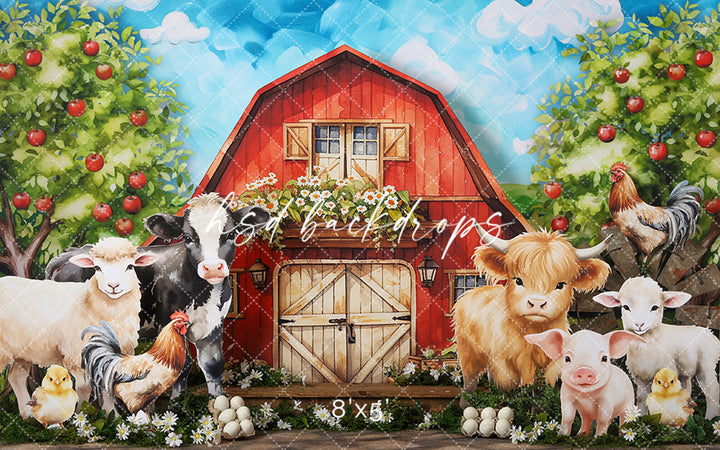 Farm With a Red Barn - HSD Photography Backdrops