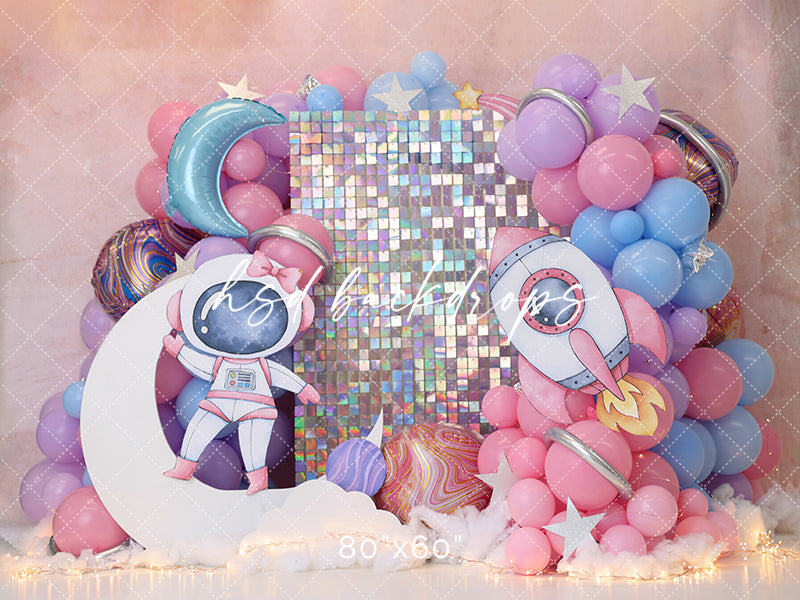 Astronaut Girl Cake Smash Birthday Photo Backdrop