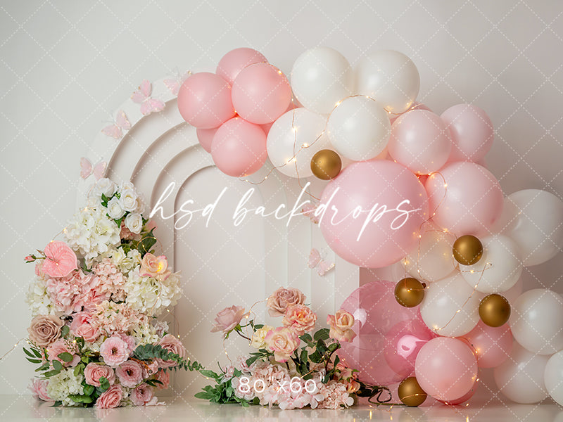 Balloon Floral Arch Cake Smash Birthday Photography Backdrop