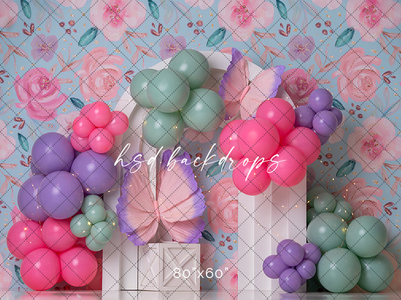 Pink & Purple Butterfly Arch Cake Smash Birthday Photography Backdrop
