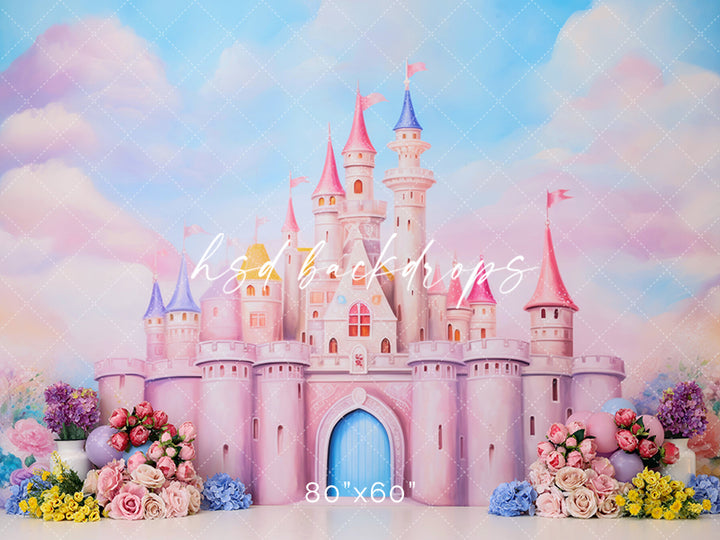 Colorful Princess Castle Photo Backdrop for Cake Smash Birthday Photos
