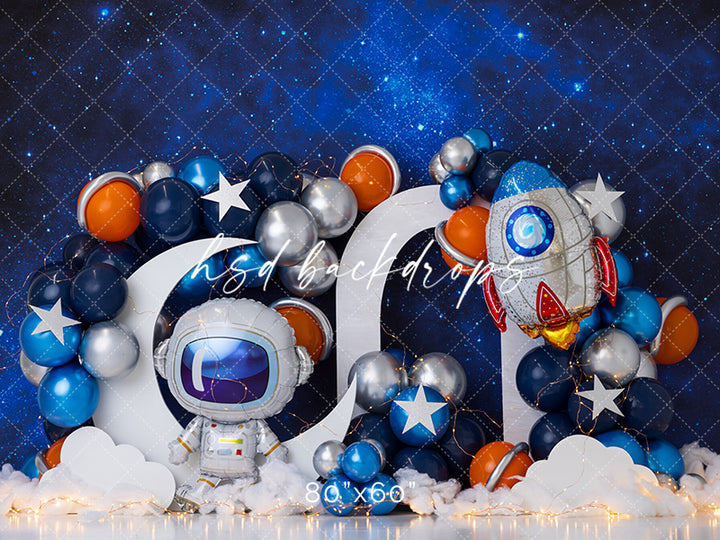 Astronaut Party Birthday Backdrop for Cake Smash Photoshoot 