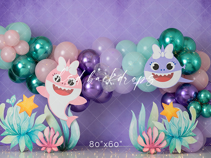 Little Shark in the Sea Birthday Cake Smash Photo Backdrop