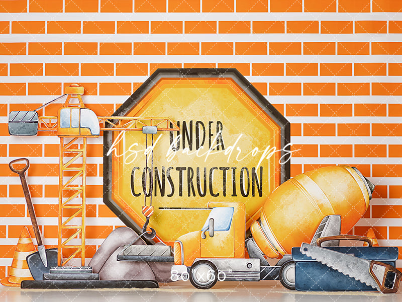 Under Construction Theme Backdrop for Cake Smash Photography