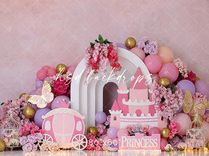 Floral Princess Theme Birthday Cake Smash Photo Backdrop for Girls