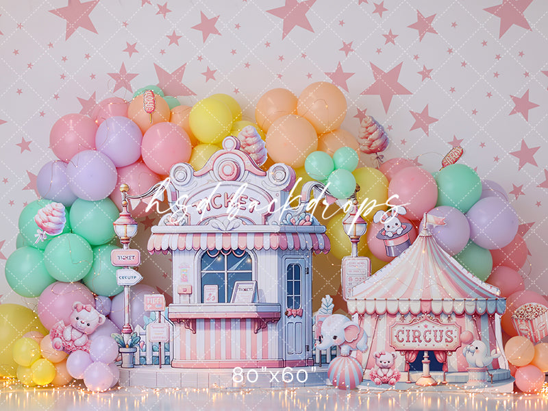 Girls Circus Carnival Cake Smash Birthday Backdrop for Photography