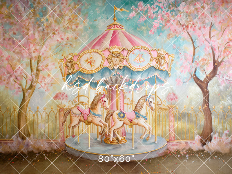 Fairytale Horse Carousel Girls Cake Smash Birthday Photo Backdrop