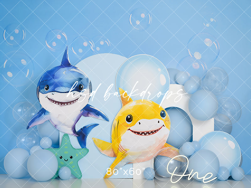 Little Shark Cake Smash Photoshoot Backdrop for Birthday