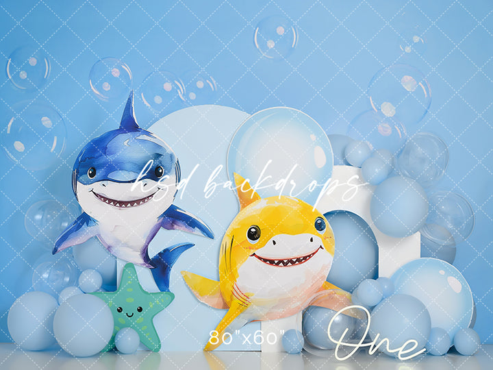 Little Shark Cake Smash Photoshoot Backdrop for Birthday