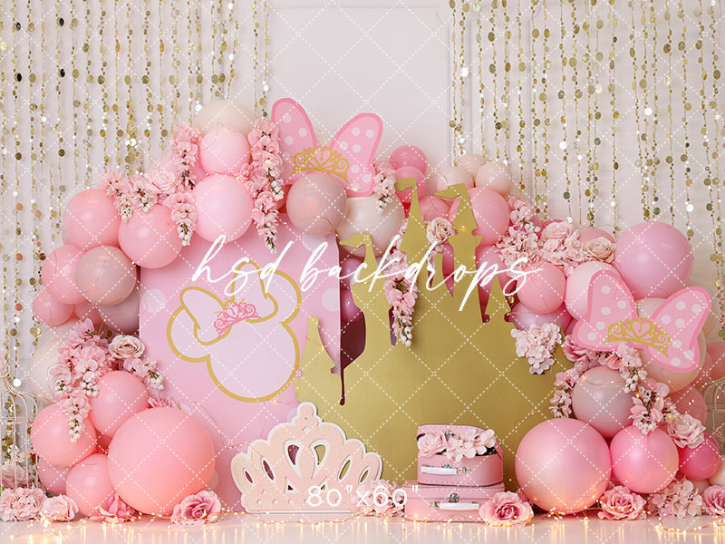 Pink and Gold Princess Birthday Cake Smash Backdrop for Photoshoot