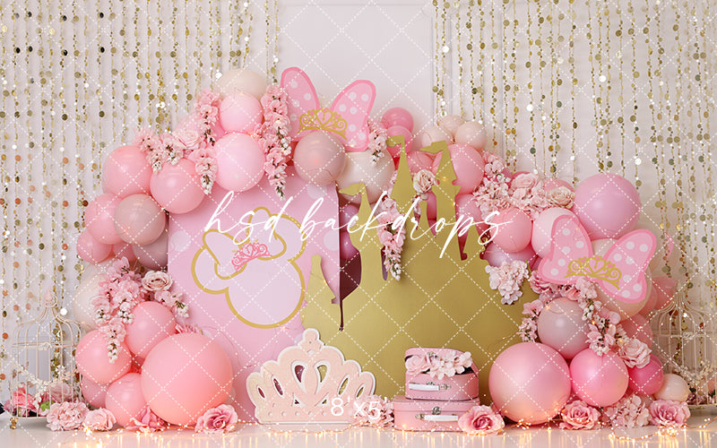 Pink and Gold Princess Cake Smash Backdrop - HSD Photography Backdrops