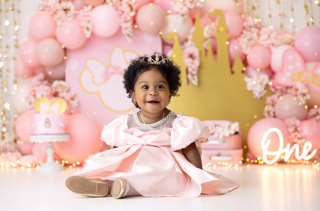 Pink and Gold Princess Cake Smash Backdrop - HSD Photography Backdrops