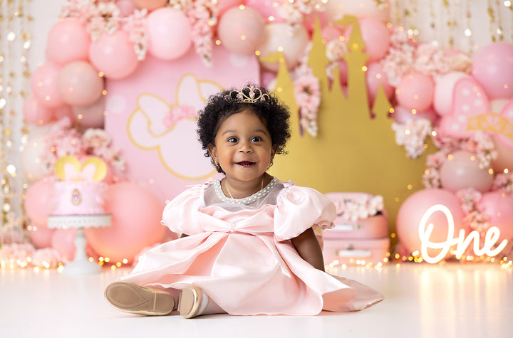 Pink and Gold Princess Cake Smash Backdrop - HSD Photography Backdrops