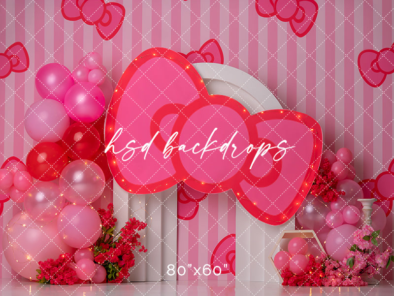 Large Pink Bow Princess Cake Smash Backdrop Girl