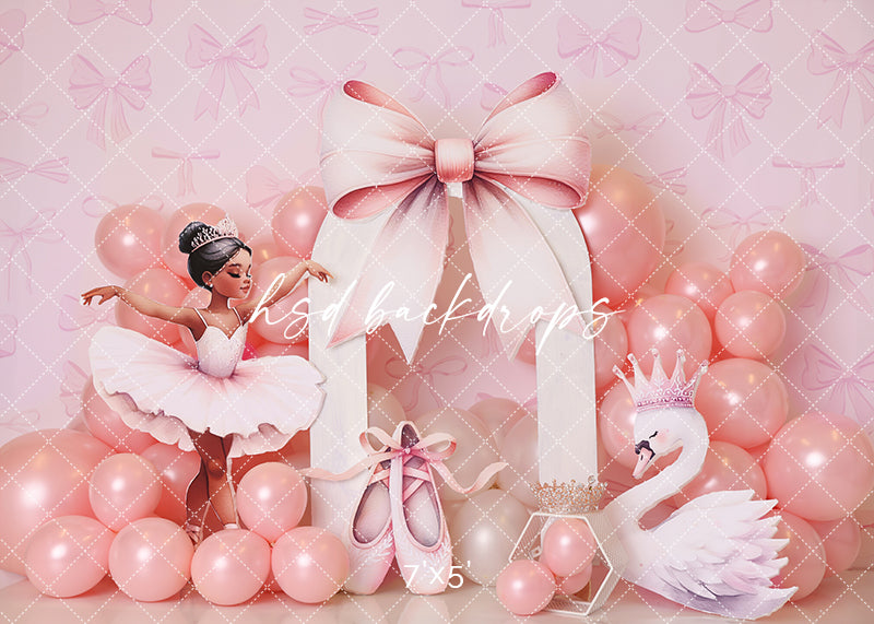 Pink Ballet Bow Cake Smash Backdrop - HSD Photography Backdrops