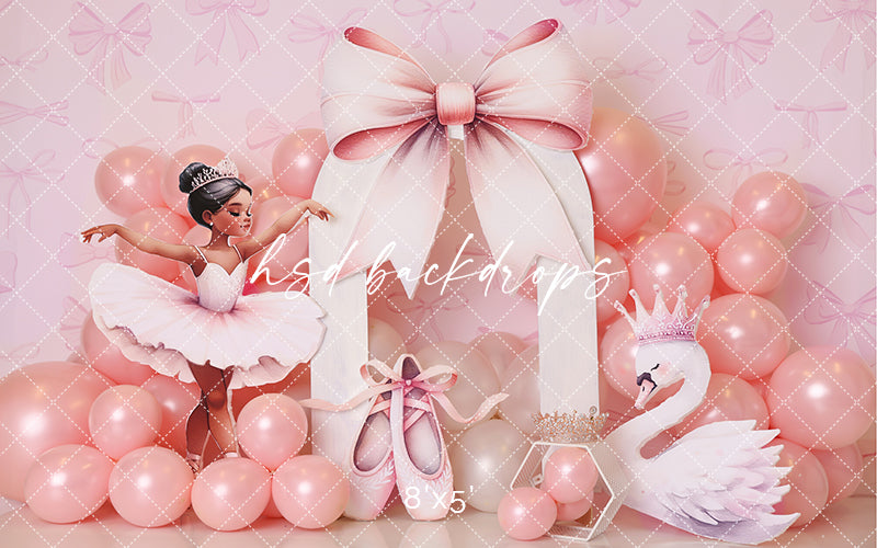 Pink Ballet Bow Cake Smash Backdrop - HSD Photography Backdrops