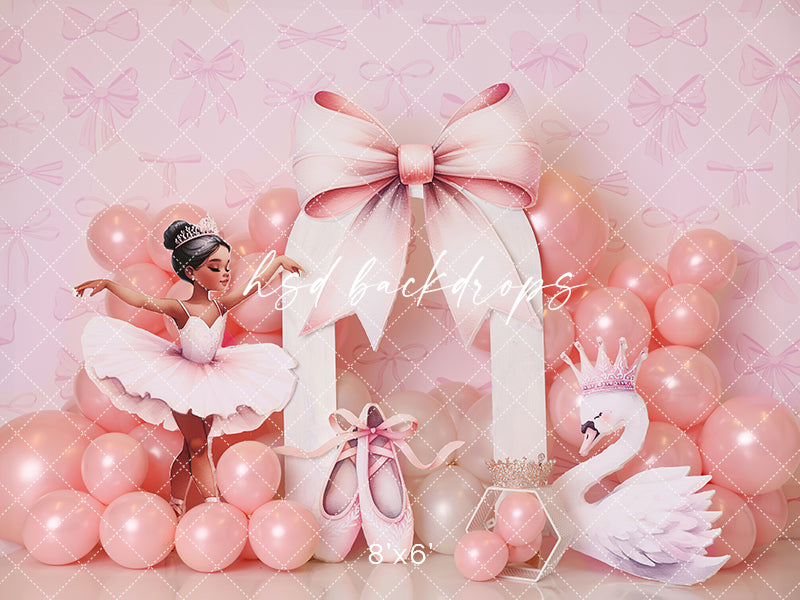Pink Ballet Bow Cake Smash Backdrop - HSD Photography Backdrops