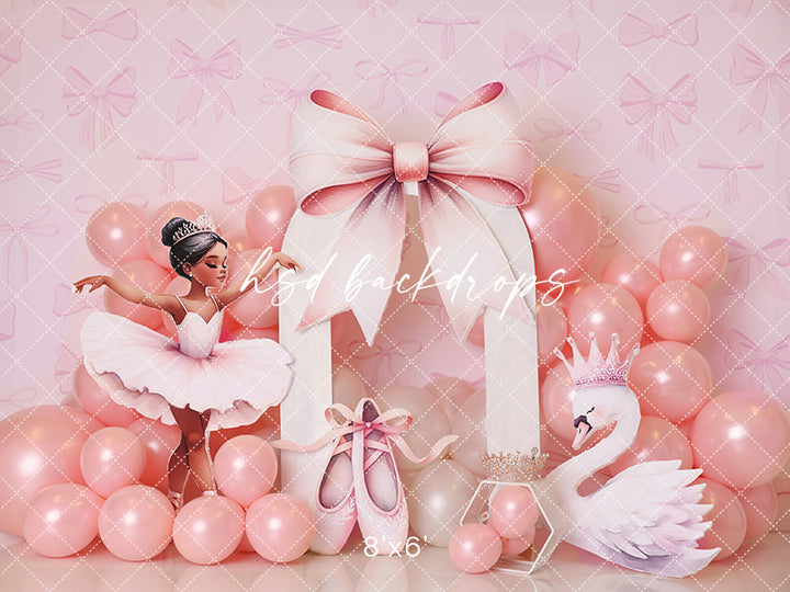 Pink Ballet Bow Cake Smash Backdrop - HSD Photography Backdrops