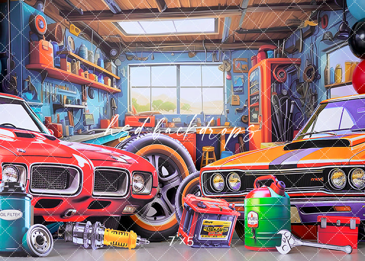Mechanic Cake Smash Backdrop - HSD Photography Backdrops