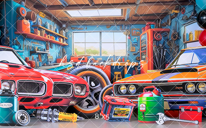 Mechanic Cake Smash Backdrop - HSD Photography Backdrops