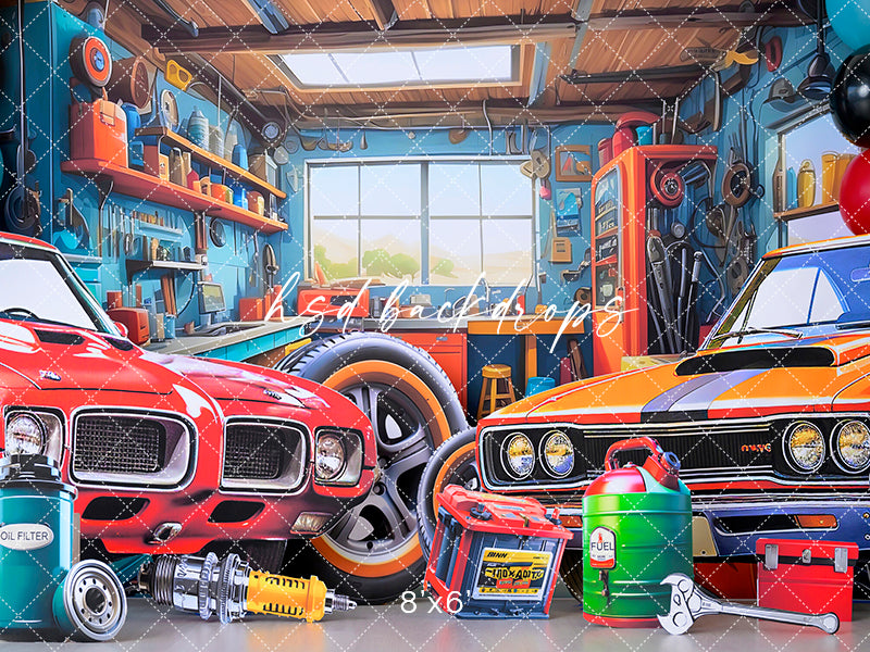 Mechanic Cake Smash Backdrop - HSD Photography Backdrops