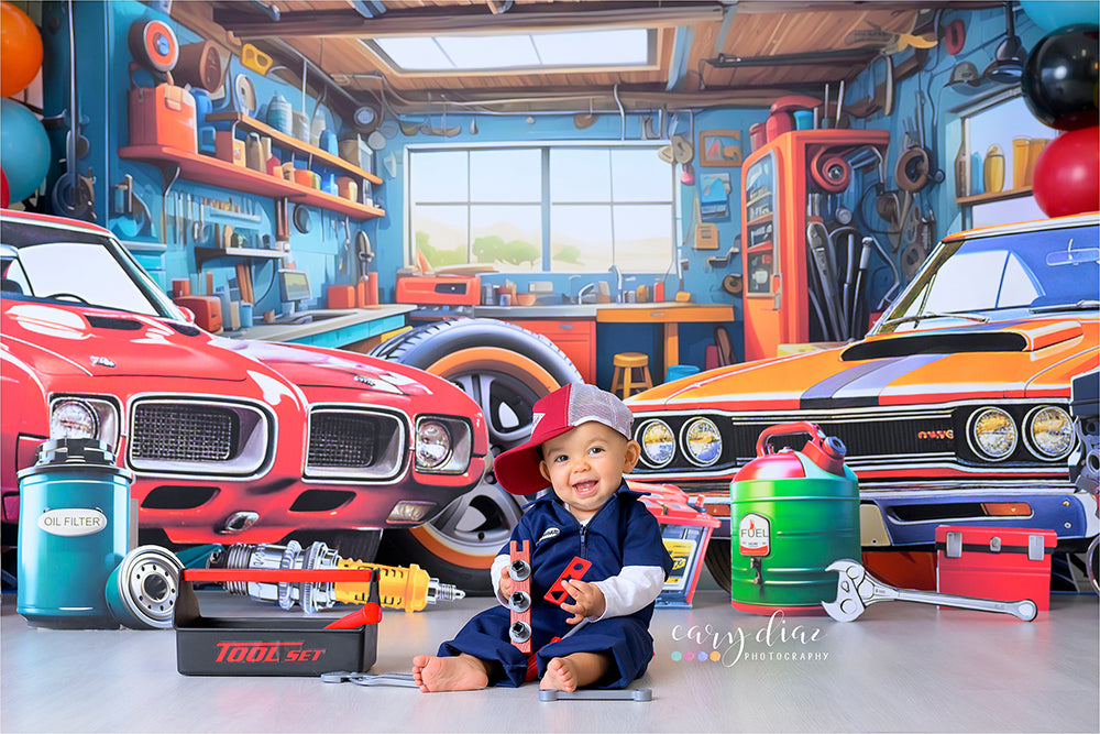 Mechanic Cake Smash Backdrop - HSD Photography Backdrops