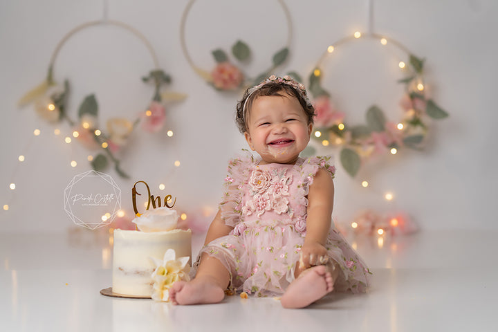 Pink Floral Hoops Cake Smash Photoshoot Background for Girls