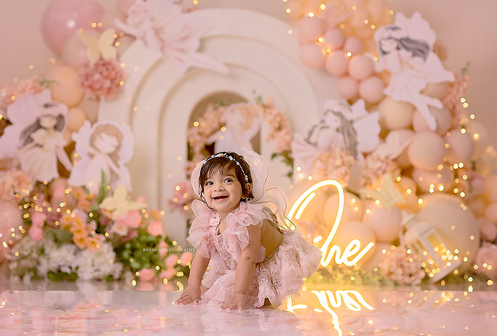 Magical Floral Fairies Cake Smash Birthday Girl Photo Backdrop