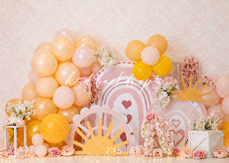Boho Sunshine Rainbow Cake Smash Girl - HSD Photography Backdrops