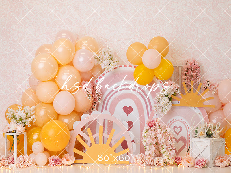 Boho Sunshine Rainbow Cake Smash Girl - HSD Photography Backdrops