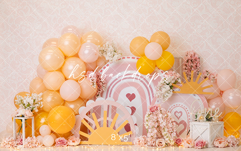 Boho Sunshine Rainbow Cake Smash Girl - HSD Photography Backdrops