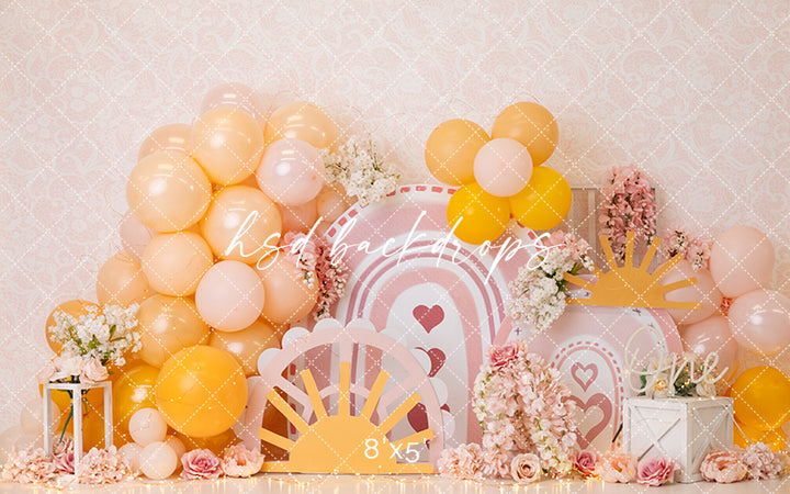 Boho Sunshine Rainbow Cake Smash Girl - HSD Photography Backdrops