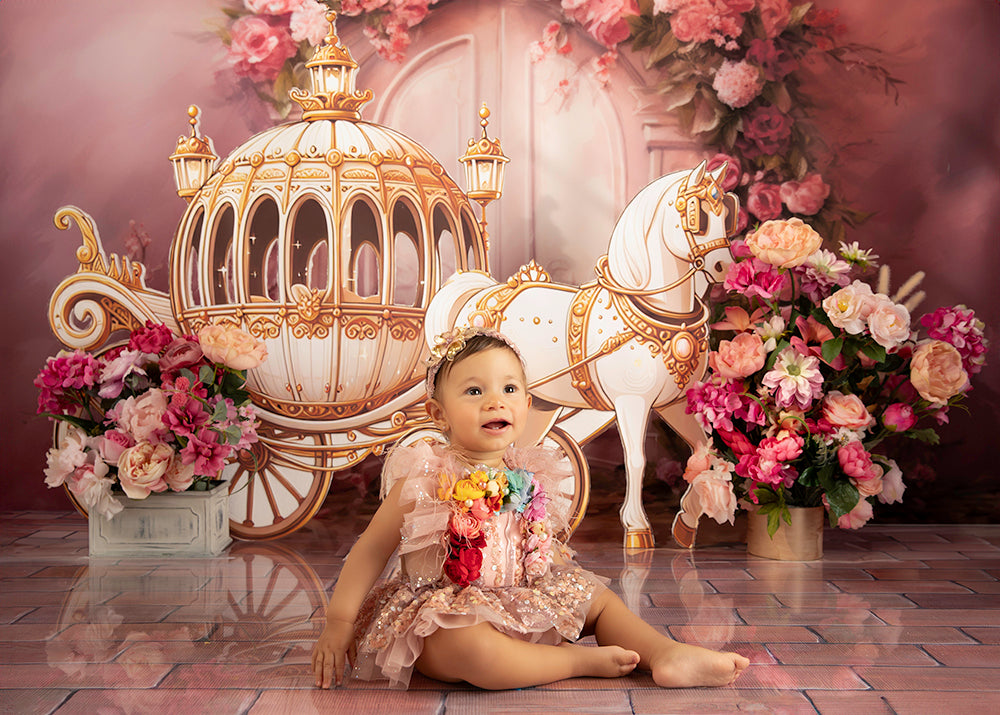 Princess Horse Carriage Birthday Cake Smash Photo Backdrop for Girls