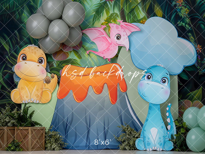 Rawr Little Dinosaur Cake Smash - HSD Photography Backdrops