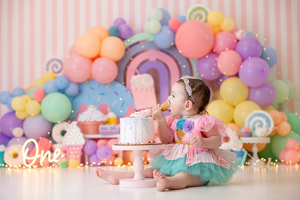 Sweet Treats Cake Smash Birthday Photo Backdrop Girl