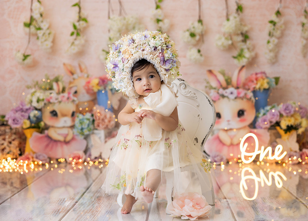 Cute Easter Backdrop with Bunnies for Photography