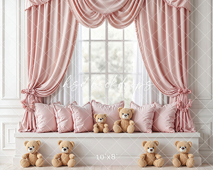 Teddy Bear Window Seat - Pink - HSD Photography Backdrops