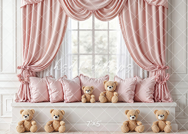 Teddy Bear Window Seat - Pink - HSD Photography Backdrops