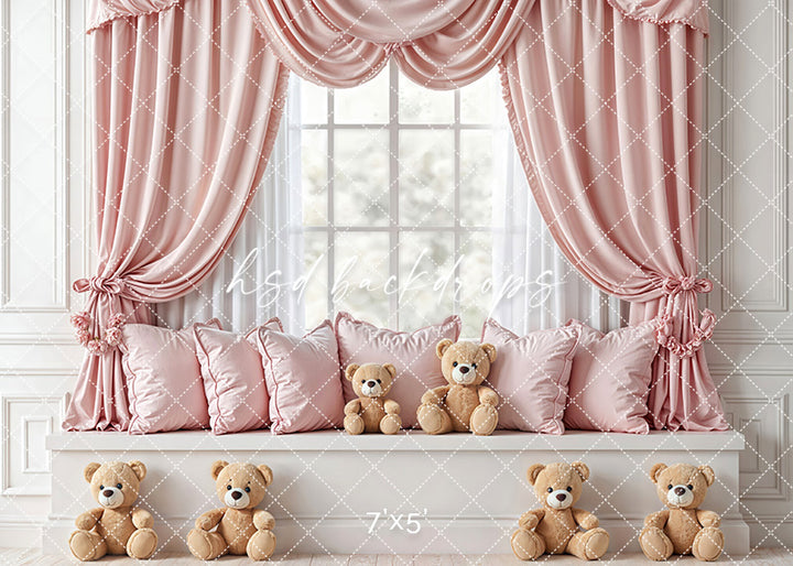 Teddy Bear Window Seat - Pink - HSD Photography Backdrops