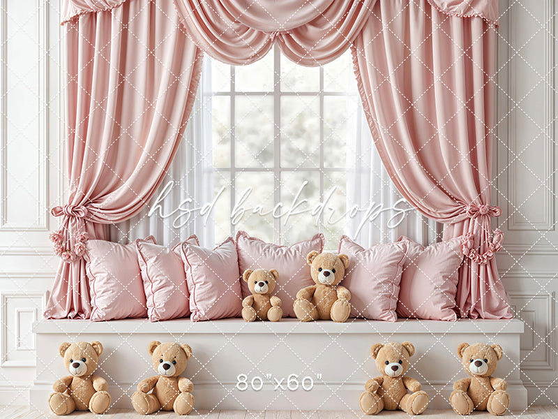 Teddy Bear Window Seat - Pink - HSD Photography Backdrops