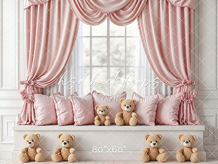 Teddy Bear Window Seat - Pink - HSD Photography Backdrops