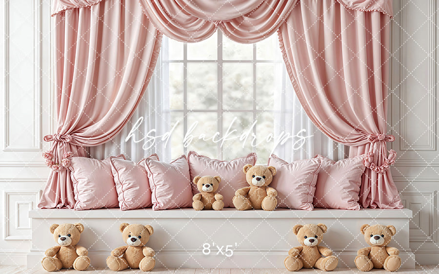 Teddy Bear Window Seat - Pink - HSD Photography Backdrops