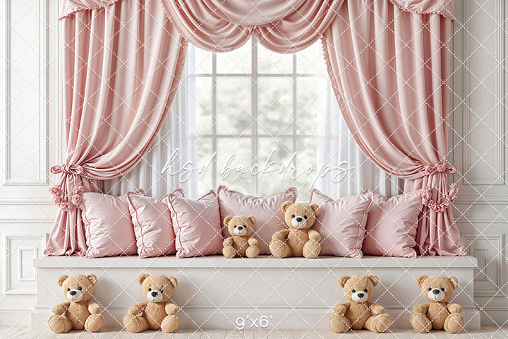 Teddy Bear Window Seat - Pink - HSD Photography Backdrops